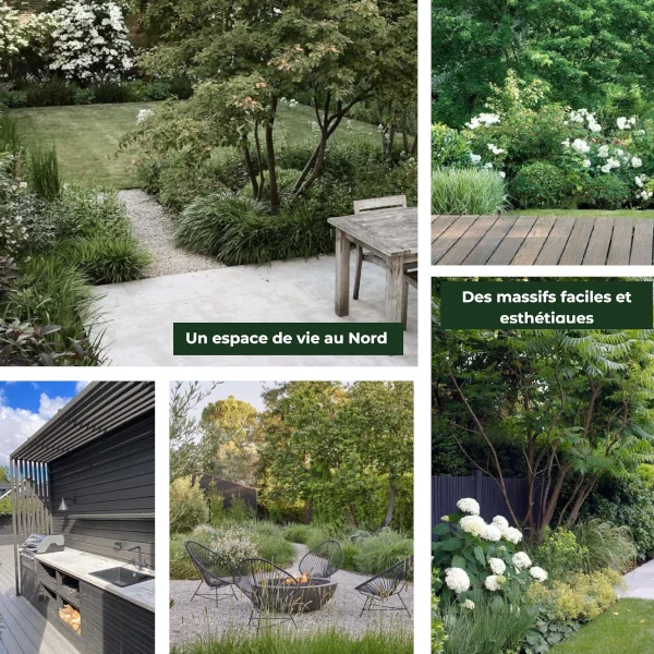 Diagnostic paysager avec ambiances, végétaux, croquis et plans pour l'aménagement de jardins faciles et écologiques autour de haute et basse goulaine, vertou